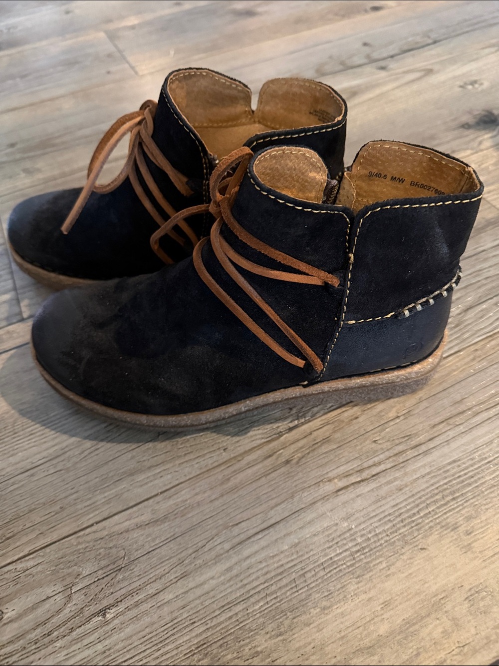 Born Black Suede Lace-Up Ankle Boots with Tan Laces